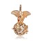 Golden Plated Brass Hollow Round Cage Pendants, with No Hole Spray Painted Brass Beads, Silver, 38x31x20mm, Hole: 3x8mm