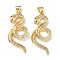 Brass Micro Pave Cubic Zirconia Pendants, Rack Plating, Snake, Lead Free & Cadmium Free, Long-Lasting Plated, Real 18K Gold Plated, 33.5x16x3mm, Hole: 3.7x3mm