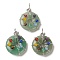 Natural Obsidian Pendants, with Platinum Brass Findings, Donut/Pi Disc with Beaded Charms, 41~42x31x11.5~12.5mm, Hole: 5~5.5x3mm