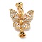 Brass Micro Pave Clear Cubic Zirconia Fold Over Clasps, Nickel Free, Butterfly, Clear, 29x18.5x6mm, Hole: 4mm