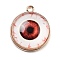 Halloween Theme Glass Pendants, with Golden Alloy Findings, Flat Round with Evil Eye, Red, 23x20x6.5mm, Hole: 2.5mm