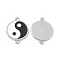 Alloy Connector Charms, with Enamel, Flat Round Links with Yin Yang Pattern, Black & White, Platinum, 24x18x1.5mm, Hole: 1.8mm