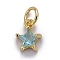 Brass Micro Pave Cubic Zirconia Pendants, Long-Lasting Plated, with Jump Rings, Real 18K Gold Plated, Star, Pale Turquoise, 8.5x7x4mm, Hole: 3mm