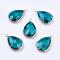 Golden Tone Brass Glass Teardrop Pendants, Faceted, Teal, 22x13x5mm, Hole: 2mm