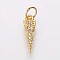 Brass Micro Pave Cubic Zirconia Charms, Triangle, Clear, Golden, 13.5x4x2mm, Hole: 3.5mm