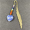Natural Blue Spot Jasper Heart Pendant Bookmark, with 7 Natural Gemstone Round Beads, Feather Shape Alloy Bookmark, 120mm