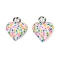 Handmade Polymer Clay Charms, Heart, with Platinum Tone Iron Loops, Colorful, 13x10x6mm, Hole: 2mm