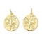 Brass Micro Pave Clear Cubic Zirconia Pendants, Flat Round with Bees, Long-Lasting Plated, Cadmium Free & Lead Free, Rack Plating, with Jump Ring, Real 18K Gold Plated, 17.5x13.5x2mm, Hole: 3.6mm