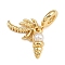 Brass European Dangle Charms, Coconut Tree and Conch Shell Large Hole Pendants with ABS Imitation Pearl Round Bead, White, Real 18K Gold Plated, 27.5mm, Hole: 4.6mm