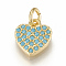 Brass Micro Pave Cubic Zirconia Charms, Cadmium Free & Lead Free, with Jump Rings, Heart, Golden, 10x9x2mm, Hole: 3mm