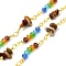 Handmade Brass Link Chains, with Natural Mookaite & Glass Beads & Spool, Long-Lasting Plated, Soldered, Lead Free & Cadmium Free, Golden, Link: 15.5~19x6~11.5x4~4.5mm