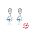 Anti-Tarnish Rhodium Plated 925 Sterling Silver Cube Hoop Earrings, Clear Cubic Zirconia Drop Earrings, Platinum, 20x11mm