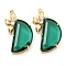Brass with Glass Pendant, Moon, Sea Green, 39x24x7~8mm, Hole: 1.8mm