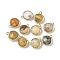 Natural Yellow Opal Faceted Flat Round Charms, with Rack Plating Brass Settings, Long-Lasting Plated, Golden, 14.5x12x5.5mm, Hole: 1.4mm