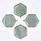 Natural Green Aventurine Pendants, with Brass Findings, Faceted, Hexagon, Golden, 44~45x36~37x5~6mm, Hole: 2mm