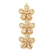 Brass Pave Clear Cubic Zirconia Three Flower Links Connector Charms, Long-Lasting Plated, Lead Free & Cadmium Free, Real 18K Gold Plated, 43x14x5mm, Hole: 1.2mm