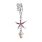 304 Stainless Steel Pave Cubic Zirconia & Plastic Pearl & Natural Shell Starfish Dangle Clip on Belly Rings, Stainless Steel Color, Flamingo, 44x20mm
