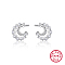 Anti-Tarnish Rhodium Plated 925 Sterling Silver Stud Earring, with Clear Cubic Zirconia, Moon, 10mm