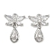 Brass Micro Pave Cubic Zirconia Pendants, Cadmium Free & Nickel Free & Lead Free, Butterfly & Teardrop Charms, Platinum, 17x12x3.5mm, Hole: 1.2mm