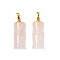 Natural Rose Quartz Pendants, Bamboo Stick Charms with Brass Bails, Golden, 26.5x10x6mm, Hole: 7x4mm