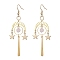 304 & 201 Stainless Steel Dangle Earrings, with Natural Rose Quartz Beads and Brass Earring Hooks, Moon with Star, Golden, 80x23.5mm