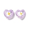 Transparent Glass Beads, Hand Drawn Beads, with Enamel, Heart with Flower Pattern, Plum, 12x12x6.5mm, Hole: 0.9mm