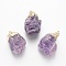 Natural Amethyst Pendants, with Brass Findings, Nuggets, Golden, 30.5~38x20~30x14~21.5mm, Hole: 5x8mm