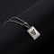 Rectangle Stainless Steel Pave Natural White Shell Pendant Necklaces, Stainless Steel Color, Letter W, 17.72 inch(45cm)