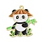 Zinc Alloy Pendant, with Enamel, Panda with Bamboo, Light Gold, Brown, 30x26x1mm, Hole: 1.8mm