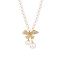304 Stainless Steel Bowknot Pendant Necklace with Natural Pearl Beaded, Golden, 14.57 inch(37cm)