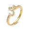 Rack Plating Brass Cubic Zirconia Arabic Letters Adjustable Rings for Women, Cadmium Free & Lead Free, Long-Lasting Plated, Real 18K Gold Plated, 9.1x10.4mm, Inner Diameter: 18.2mm