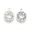 Tarnish Resistant 304 Stainless Steel Charms, Laser Cut, Flat Round, Stainless Steel Color, 12x10x1mm, Hole: 1.2mm