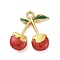 304 Stainless Steel Pendants, with Enamel, Cherry Charm, Golden, Red, 19x16x5mm, Hole: 1.8mm