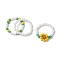 3Pcs 3 Style Glass Seed Beaded Stretch Rings, Flower Stackable Finger Rings, Golden, Inner Diameter: 17.8~18mm, 1Pc/style