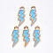 Alloy Enamel Pendants, Lightning Bolt, Light Gold, Deep Sky Blue, 20x7x1.5mm, Hole: 2mm