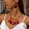 Flat Round Bohemian Style Acrylic with CCB Plastic Pendant Necklace & Dangle Earring, Golden, FireBrick, 440mm & 90x50mm