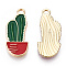 Alloy Pendants, with Enamel, Light Gold, Cactus, Dark Green, 23x10x2mm, Hole: 1.8mm