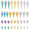 48Pcs 12 Styles 201 & 304 Stainless Steel Pendants, Spike/Cone Charm, Mixed Color, 6.5~18.5x3~7mm, Hole: 1.5~2mm, 4pcs/style