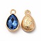 Faceted Glass Rhinestone Pendants, with Golden Tone Zinc Alloy Findings, Teardrop Charms, Royal Blue, 15x9x5mm, Hole: 2mm