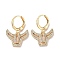 Real 18K Gold Plated Brass Dangle Leverback Earrings, with Cubic Zirconia, Cattle, Clear, 24.5x17mm