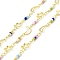 Handmade Brass Moon & Star Link Chain, with Glass Beaded, Long-Lasting Plated, Golden, Soldered, with Spool, Colorful, Link: 8x8x0.7mm, 10x6x0.5mm
