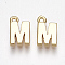 Brass Charms, Letter, Nickel Free, Real 18K Gold Plated, Letter.M, 8.5x5.5x1.5mm, Hole: 0.8mm