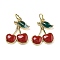 Brass Enamel Pendants, with Jump Ring, Cadmium Free & Nickel Free & Lead Free, Cherry Charms, Real 18K Gold Plated, 16.5x14x2.5mm, Hole: 3mm