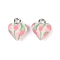Handmade Polymer Clay Charms, Heart, with Platinum Tone Iron Loops, Hot Pink, 13x10x6mm, Hole: 2mm