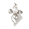 Brass Fold Over Clasps, Cadmium Free & Nickel Free & Lead Free, ABS Plastic Imitation Pearl Beads, Leaf, Platinum, 35mm