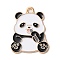 Golden Plated Alloy Enamel Pendants, Panda Charm, Gray, 25x20x1mm, Hole: 2mm