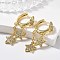 Brass Micro Pave Clear Cubic Zirconia Huggie Hoop Earrings, Long-Lasting Plated, Star, Real 18K Gold Plated, 32.5mm, Pin: 0.9mm