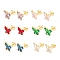 Brass Micro Pave Cubic Zirconia Stud Earring, Real 18K Gold Plated, Butterfly, Mixed Color, 8x9.5mm, Pin: 1mm