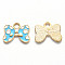 Alloy Enamel Pendants, Bowknot, Light Gold, Light Sky Blue, 14.5x18.5x1.5mm, Hole: 3mm