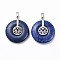 Natural Lapis Lazuli Pendants, with Platinum Tone Brass Findings, Donut/Pi Disc with Lotus, 35.5x30x8.5~9.5mm, Hole: 4.5x6.5mm